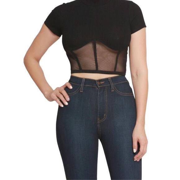 Ribbed Knit Corset Style Crop Top - Picture 1 of 7